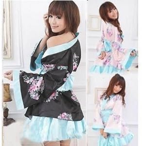 Set of four points kimono cosplay costume kimono yukata yukata yukata dress black Blue (floral design) pretend pretend lightweight (japan import) by G-ART