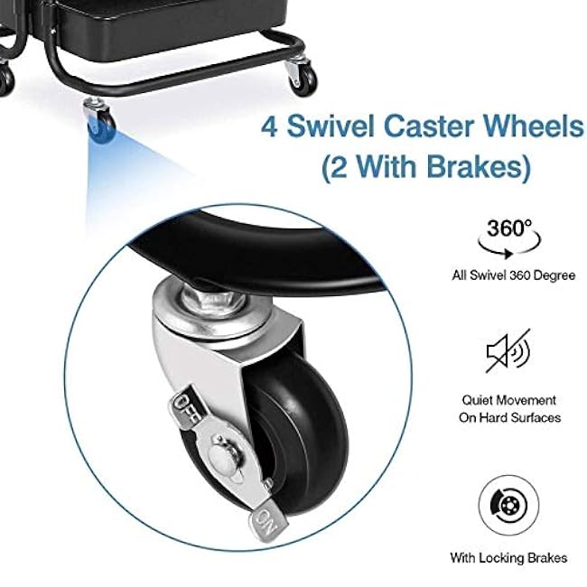 Movable Hand Trucks Trolley Bathroom Shelf Multifunctional Storage Rack with Net Basket Mass Storage 3-Tier Slide Out Storage Cart Multifunctional Used in Office, Bedroom/Black/85X45X35Cm-2y5e9BOh