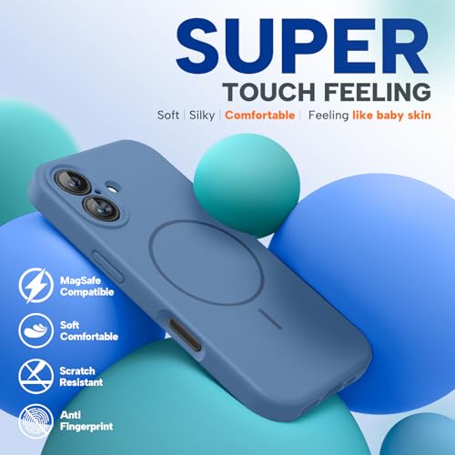 Image of Miracase Magnetic for iPhone 16 Plus Case, [Soft Anti-Scratch Microfiber Lining], Compatible with MagSafe, Liquid Silicone Shockproof Drop Protection Phone Case for 16 Plus,Glass Blue