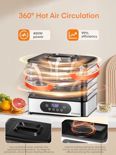 FOHERE Food Dehydrator, 5 BPA-Free Tray Dehydrators, 11.42" Stackable Trays - Image 4