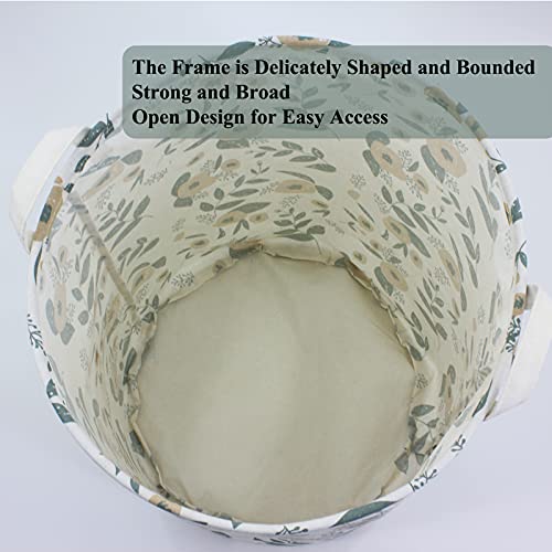 Mziart Collapsible Laundry Basket, Floral Printing Large Laundry Hamper For Baby Girls Kids Toys Clothes Organizer Foldable Storage Bin Waterproof Canvas Nursery Storage Basket With Handles thumb #3