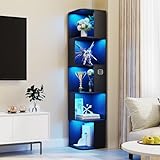 SKKTKT 5 Shelf Bookcase - Corner Bookshelf with 3 Colors LED Sensor Lights Modern Cube Storage Organizer for Lego Books Living Room Study Bedroom - Ideal Gift (Black)
