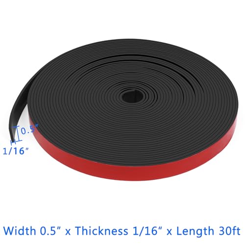 Image of WochiTV Adhesive Solid Rubber Strips, 1 /2 inch Wide x 1 /16 inch Thick x 360 inch Long Self Stick Black Neoprene Rubber Rolls Perfect for DIY Insulation Cushion Gasket, Sealing, Liner, Weather Striping