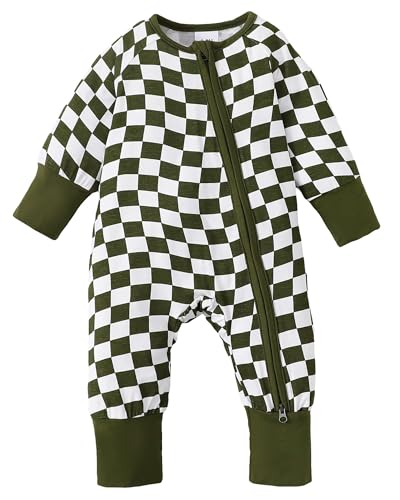 Image of Mikrdoo Baby Boy Infant Newborn 0-3 Months Preemie Clothes Romper Zipper Long Sleeve Olive Green