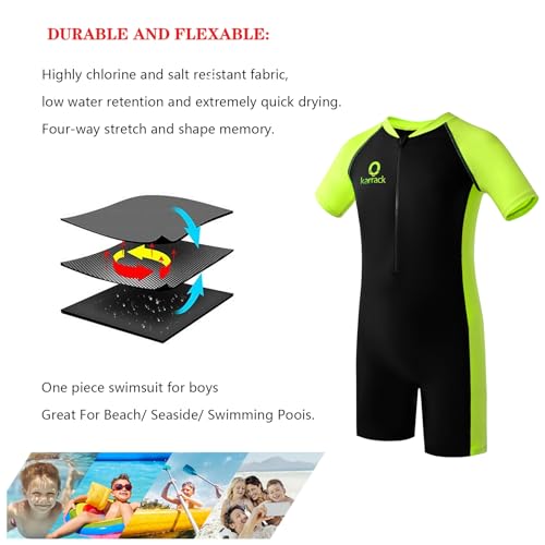 Image of karrack Girls and Boys One Piece Rash Guard Swimsuit Kid Water Sport Short Swimsuit UPF 50+ Sun Protection Bathing Suits