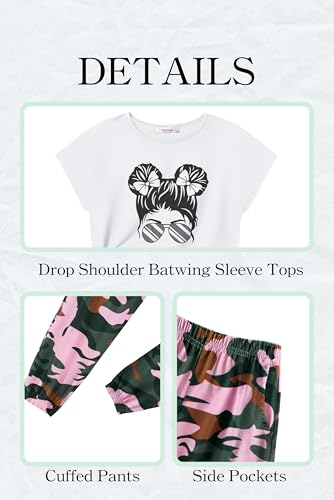 Image of Arshiner Girls Clothes 2 Piece Summer Outfits Drop Shoulder Top Pullover Sweatpants Jogger Set Sweatsuits Tracksuits 6-14Y