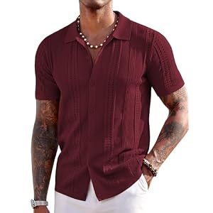 COOFANDY Men’s Knit Shirts Short Sleeve Button Down Polo Shirt Fashion Casual Summer Beach Shirts