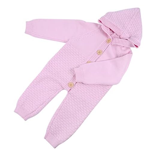 Amosfun Baby stickad overall småbarn ull sparkdräkt spädbarn ytterkläder nyfödda overaller en del bodysuit långärmad sparkdräkt kanin ull baby jumpsuit för småbarn flicka pojke rosa