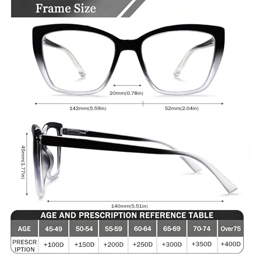 Image of Henotin Reading Glasses for Women, 2 pack Fashion Oversized Blue Light Readers for Women, Spring Hinge Cat Eye Glasses