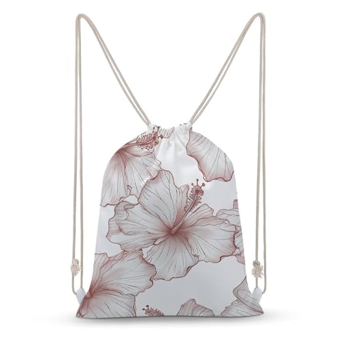 Hibiscus Flower Pattern Drawstring Backpack Gym Bag Lightweight Sackpack Gift for Hiking Travel Beach Shopping