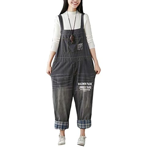 YuanDian Damen Latzjeans Denim Latzhose Weites Bein Große Größen Overalls Strampler Jeans Einteiler Hosen Boyfriend Loose Fit Umstands Mutterschaft übergroße Jumpsuits Hose 1# Grau Cover