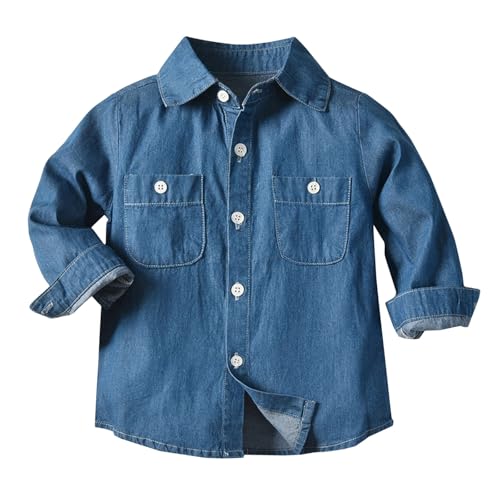 Camisa vaquera para niños y niñas, corte largo, blusa vaquera de algodón, informal, vintage, chaqueta vaquera para niños, ropa de caballero para niños, camisa vaquera de manga larga para bicicleta,