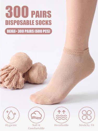 Image of Sintege 600 Pcs Disposable Foot Socks for Women Trying on Boots Shoes Ankle Nylon Footies Disposable Non Slip Socks for Guest