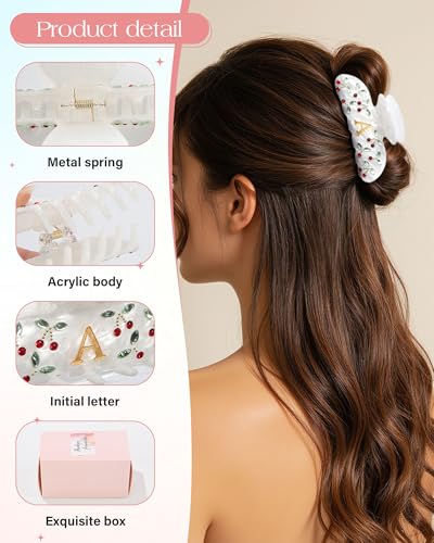 Image of AWAYTR Initial Hair Clips for Women Durable Monogram Claw Clips, Sparkling Rhinestone Cherry Letter Claw Clip Hair Accessories, Birthday Bridesmaid Gifts (A)