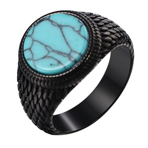 OIDEA Bague Chevalière Turquoise pour Hommes: Bague Ovale Vintage,Anneau Homme en Acier Inoxydable-Cadeau pour Noël/Saint Valentin/Anniversaire-Bleu noir-#11