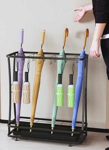 Turosur Umbrella Holder Stand, 21holes 24hooks,Umbrella Rack Stand, Umbrella storage Rack with Removable Drip Tray for Entryway Home Office (Black)