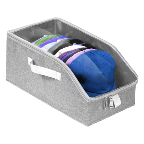 野球帽オーガナイザー - 家庭用旅行用大容量キャップ収納ボックス |省スペース帽子ホルダー 透明窓蓋付き 折りたたみ式衣類箱 寝室クローゼット寮オフィス用 37.6x23.6x17.5cm ポリエステル