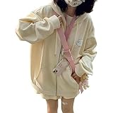 LRF Kawaii Cute Zip Up Hoodie Cartoon Oversized Pullover Jacket Harajuku Kawaii Hooded Y2K Top (White,Small)