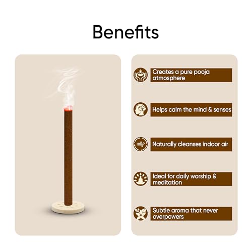 Image of Pure Sandalwood Dhoop Sticks I Bambooless & Charcoal-Free | 40 Long Sticks with Dharma Rath Chakra Dhoop Stand | Pure Natural Sandalwood Aroma for Pooja, Meditation & Havan