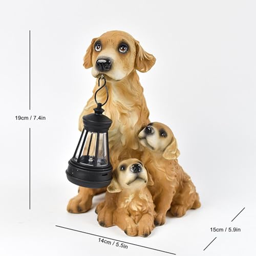 Statue de chien avec lanterne solaire déco jardin extérieur figurines chiots - 6