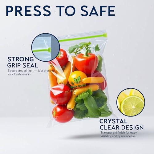 Image of Medium Multipurpose Ziplock Storage Bags | 45 Reusable Bags (21 x 26 cm) | Double Grip Zipper | Leak-Proof, Freezer & Fridge Safe, BPA-Free, Food-Grade Ziplock Pouches