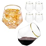 LUODA Gold Diamond Shaped Plastic Stemless Wine Glasses Set of 24, Disposable 12 Oz Gold Plastic Whiskey Glasses for Birthday, Housewarming and Weddings