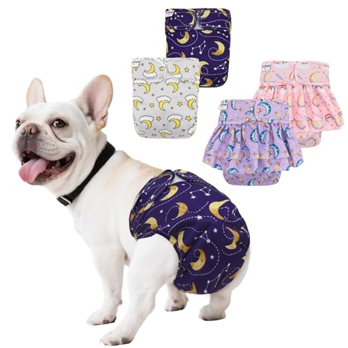 Image of Female Dog Diapers Reusable No Tail Hole Period Panties Washable Diapers Female for Docked-Tail Frenchie French Bulldog Boston Terrier Without Tail (2 Pack Regular+2 Pack Skirts) U-WWDQB04L