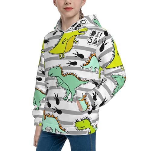 Funny Dinosaurs on Stripes Kid Hoodies Boys Sweatshirts Girls Pullover with Pocket2
