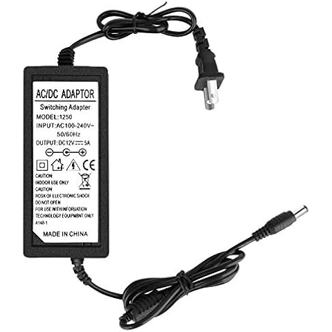 12V 5A Power Supply, Waysse Power Supply Adapter, AC DC Converter 100-220V to 12 Volt 5 Amp Transformer 5.5x2.1mm Plug for LED Strip Light DVR NVR Security Cameras System CCTV Accessories Cover