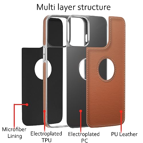 Image of Amazon Basics Back Cover iPhone 12 Mini Silver Electroplated Chrome | Full Camera Protection | Chrome Leather | Flexible Pu Leather Bumper Case (Tan)