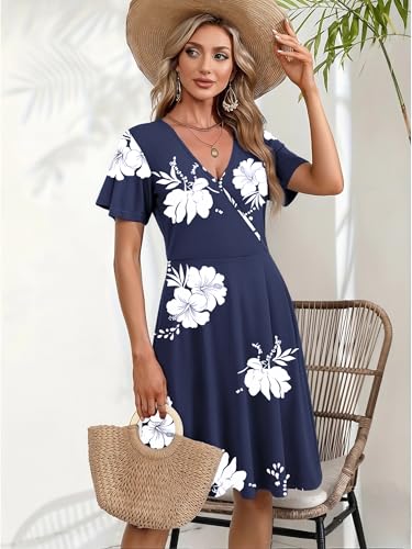 Image of Zeagoo Womens Summer Dresses Wrap V Neck Dress Floral A-Line Ruffle Sleeve Casual Sundress with Pockets 2026