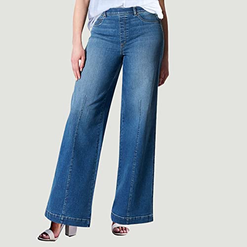 Gumipy Women Seamed Front Wide Leg Jeans Elastic Waist Stretch Denim Flare Jeans High Waisted Baggy Jean Bell Bottom Jeans3