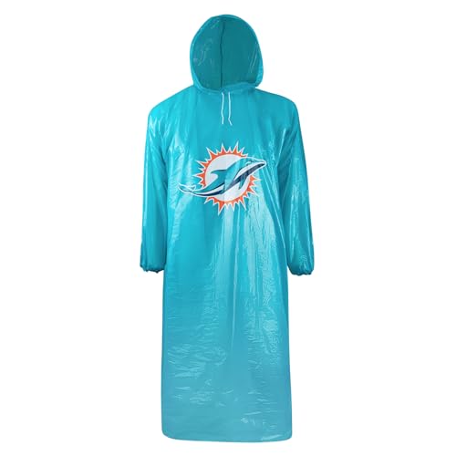 Image of NFL Waterproof Rain Poncho for Adults, Sporty, Elastic Sleeves and Drawstring Hood, Unisex Rain Coat