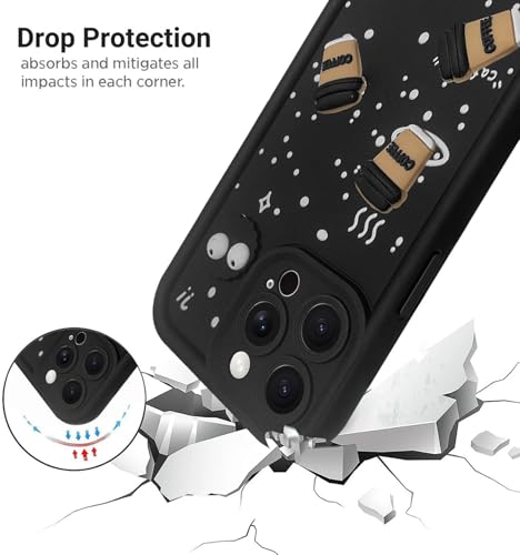 Image of SHINESTAR Back Cover for iPhone 15 Pro Max - 3D Cartoon Coffee & Eyes Design | Soft Silicone Shockproof Case with Full Camera Protection | Cute & Playful Phone Cover - Black