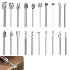 20-delige houtfreesset, compatibel met Dremel, houtsnijwerk, boorset, met 3 mm schacht voor rotary gereedschappen, voor doe-het-zelvers, houtbewerking, snijden, graveren en boren
