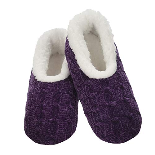 Snoozies Womens Slippers Jeweltone Chenille Slippers for Women | Womens Slipper Socks | Fuzzy Slippers with Soft Soles | Purple | Small