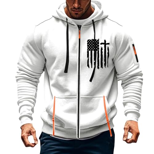 Tactical Hoodies for Men Full Zip American Flag Graphic Hooded Sweatshirts Long Sleeve Hoodie Jacket with Multi Pockets
