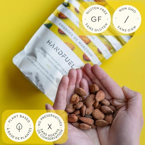 Handfuel Lemon Marcona Almonds, Hand Roasted Salted Almonds, 10g of Protein, Proudly Canadian Made Plant Based Flavoured Nuts, Gluten Free - 150 Grams