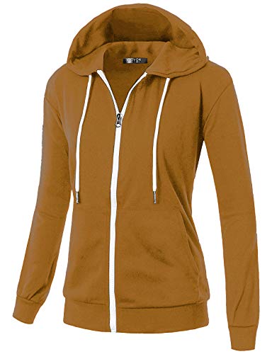 GIVON Womens Comfortable Long Sleeve Lightweight Zip-up Hoodie with Kanga Pocket/DCF200-CAMEL-M