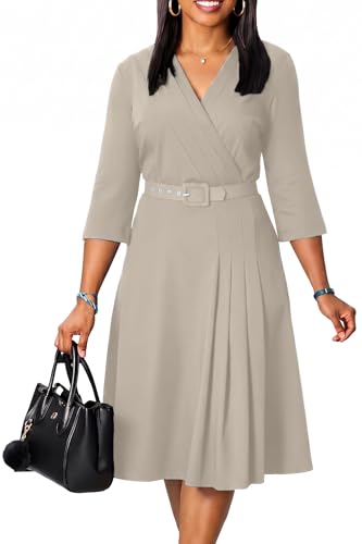 Image of ZVO Business Work Dress for Women Elegan Church V-Neck A Line Midi Dresses