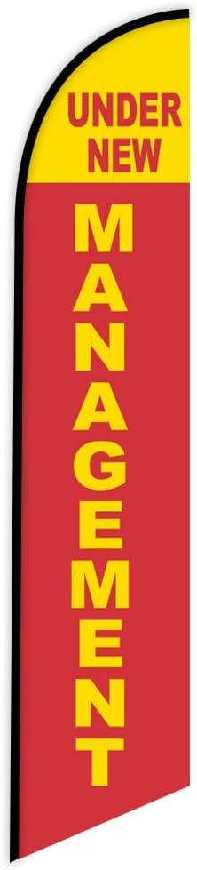 Under New Management Advertising Feather Banner Swooper Flag Sign with Flag Pole Kit and Ground Stake