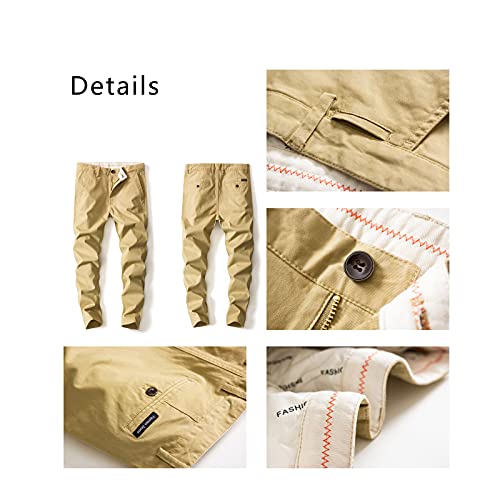 Aongsnny Men‘s Cropped Chino Pants Skinny Fit Chinos Khaki Pant 128Black 29 #TOP2