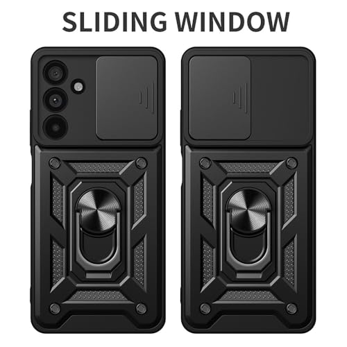 Image of Casodon Heavy Duty Back Case Cover for Samsung Galaxy M55 /M55s /F55 5G, Shockproof Samsung Galaxy M55 /M55s /F55 Back Cover, Ring Case with Kickstand and Camera Protection Shutter - Black