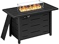 JAMFLY Propane Fire Pit 43" Outdoor Fire Pit Table 50000 BUT Gas Fire Table with Lid, Glass Wind Guard, Lava Rock and Waterproof Cover for Outside Garden Patio Backyard
