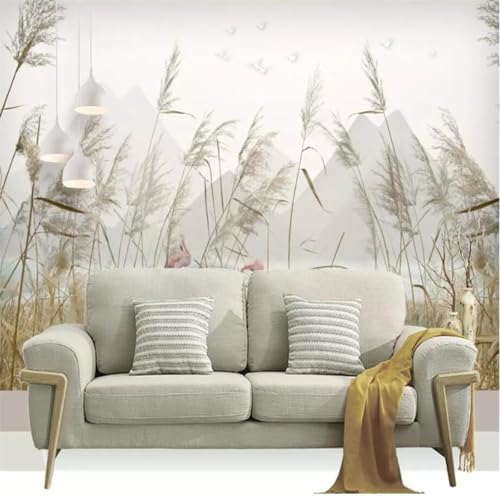 Tzxztt Cumbres Creativas Pájaros De Caña Flamenco Papel Pintado 3D Seda Texturizada Primera Calidad Neutros Material Ideal Para SalóN Dormitorio-200cm×140cm