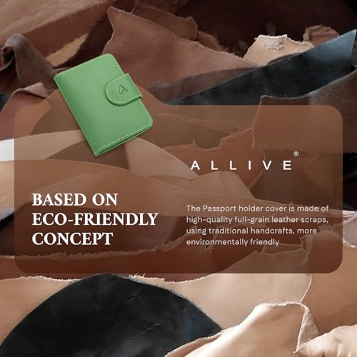 Image of ALLIVE Rfid Passport Holder for Travel Women, Rfid Passport Cover Wallet, Genuine Leather Passport Holder for Travel with AirTag Hidden, Airport Essentials, Travel Gifts (Avocado Green)