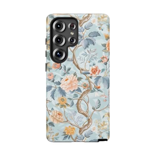 Coque Galaxy S25 Ultra bleu protection rigide mate motif floral chinois pastel