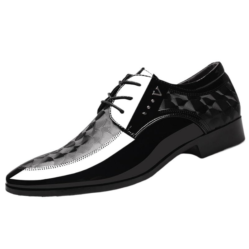 Men's Shiny Patent Leather Dress Shoes Mens Comfortable Tuxedo Shoes Formal Derby Shoes Non-Slip Softsole Walking Oxford Shoes