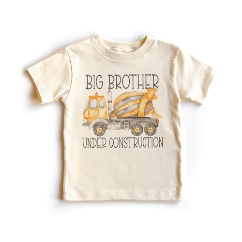 Big Brother Under Construction Shirt For Boys Big Bro Sibling Reveal Cute Cement Mixer Truck Outfit Natural Toddler & Youth Tee