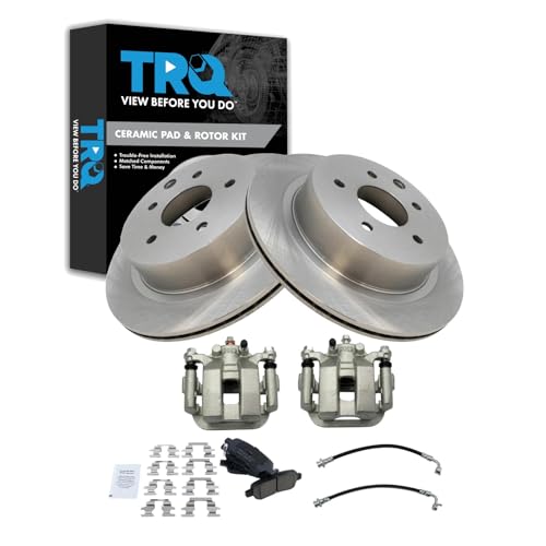 Image of TRQ Rear Brake Pad and Rotor Set Ceramic Calipers Compatible with 2003-2005 Infiniti G35 Nissan 350Z